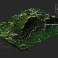 Trójwymiarowa mapa szlaku turystycznego na Babiej Górze, gdzie jest ten piękny masyw górski.