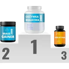 Na podium suplementów dla szczupłych: Mass Gainer na 2. miejscu, odżywka białkowa na 1., a kreatyna na 3.