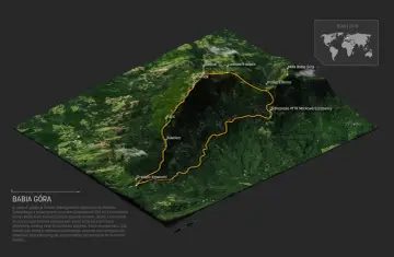 Trójwymiarowa mapa szlaku turystycznego na Babiej Górze, gdzie jest ten piękny masyw górski.
