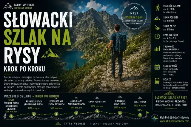 Słowacki szlak na Rysy: wędrówka przez malowniczą Dolinę Mięguszowiecką, z widokiem na jezioro i chatę. Umiarkowana trudność, piękno i przygoda.